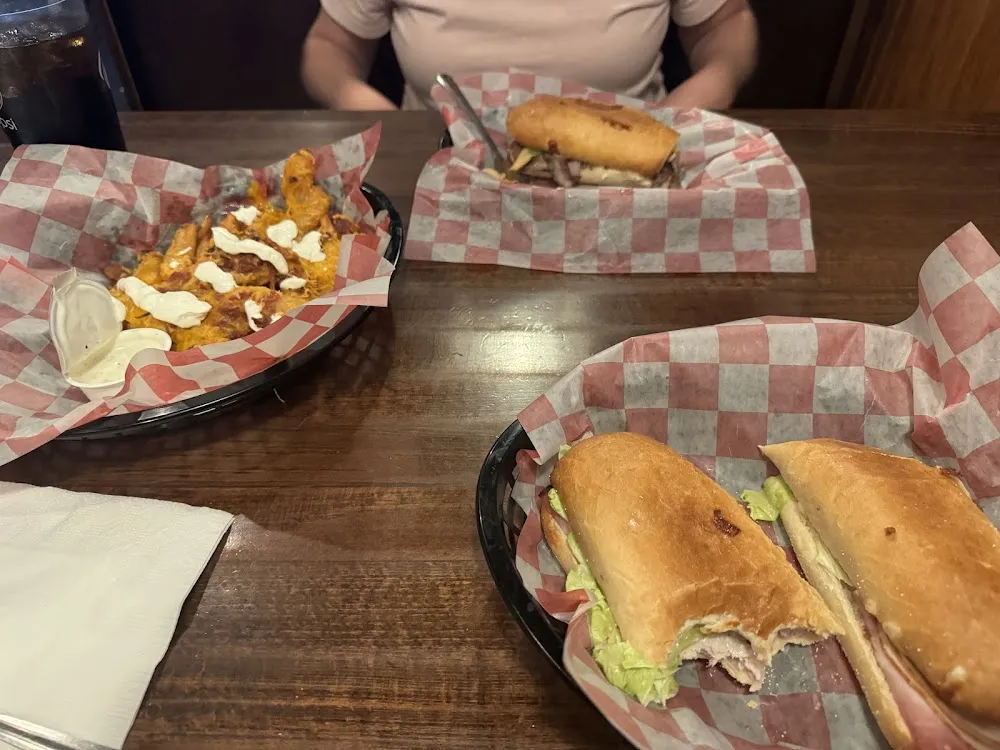 Loaded French Fries and Turkey Bacon Club